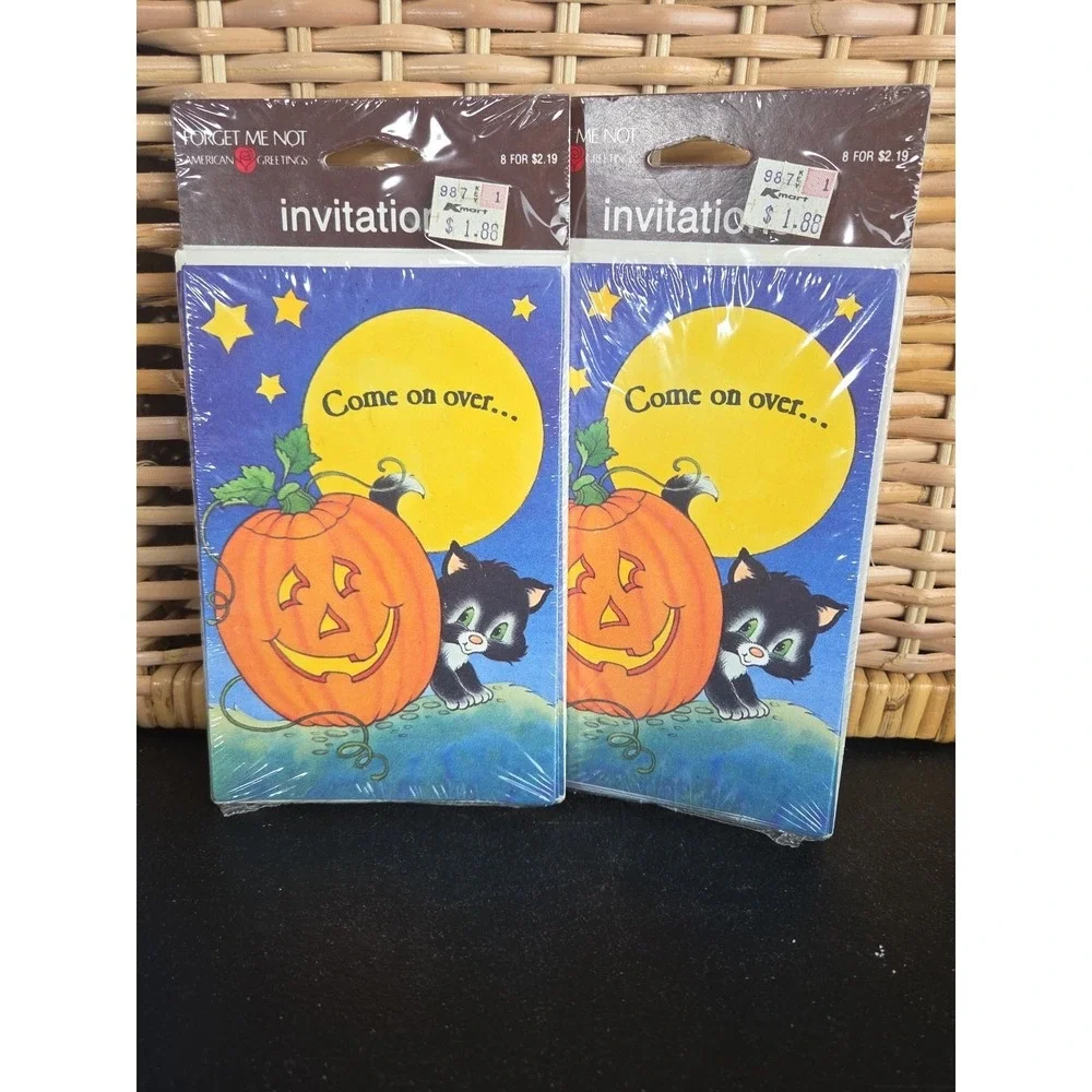 Vintage American Greetings Halloween Party Invitations New Kitty Pumpkin - Picture 5 of 7